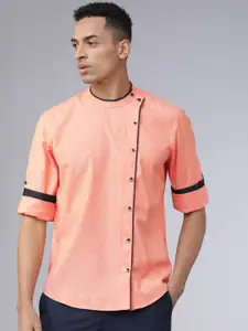 HIGHLANDER Men Peach-Coloured Slim Fit Solid Casual Shirt