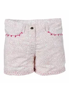 My Little Lambs Girls Off-White & Pink Floral Printed Regular Shorts