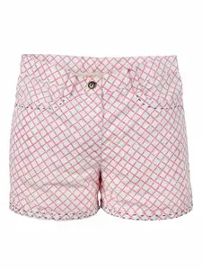 My Little Lambs Girls Off-White & Pink Checked Regular Shorts