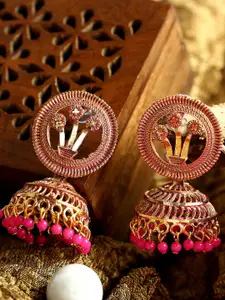 ANIKAS CREATION Gold-Plated & Pink Dome Shaped Jhumkas