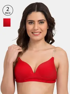 Tweens Red Pack of 2 Solid Non-Wired Lightly Padded T-shirt Bra