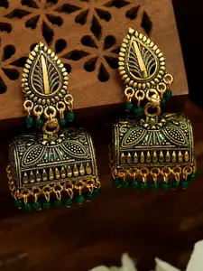 ANIKAS CREATION Green Gold-Plated Classic Jhumkas