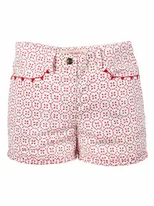 My Little Lambs Girls Off-White Printed Regular Fit Shorts