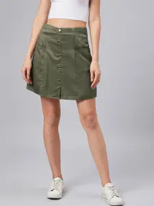 Marie Claire Women Olive Green Solid A-Line Skirt