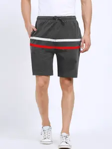 Maniac Men Charcoal Grey & White Colorblocked Slim Fit Regular Shorts