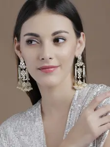 Rubans Gold-Plated & White Kundan & Pearls Studded Classic Drop Earrings