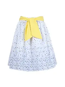Miyo Girls White & Blue Printed A-Line Knee-Length Skirt