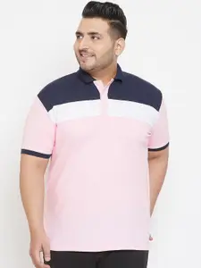 bigbanana Plus Size Men Pink Colourblocked Polo Collar T-shirt