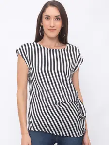 Globus Women Black & White Striped Top