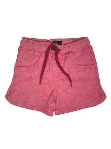 KiddoPanti Girls Pink Self Design Regular Fit Shorts