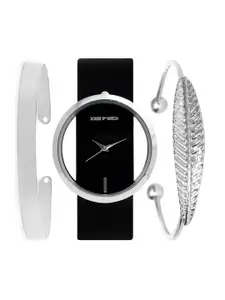 JOKER & WITCH Women Black Minimalist Watch & Bracelet Stack JWBS112