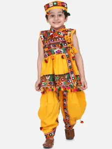 BownBee Boys Multicoloured Embroidered Kurta with Dhoti Pants & Cap