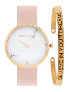 JOKER & WITCH Women Pink Marble Watch & Bracelet Stack JWBS123