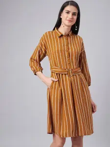 Marie Claire Women Mustard Yellow Striped A-Line Dress