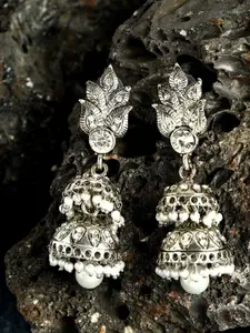ANIKAS CREATION Silver Handcrafted Leaf Shaped Jhumkas