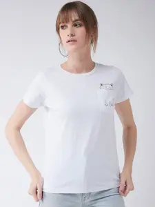 Miss Chase Women White Solid Round Neck Pure Cotton T-shirt