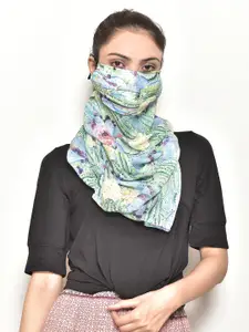 SWAYAM Women Green & Blue Printed 3-Ply Reusable Scarf Style Cloth Mask