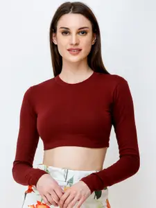 SCORPIUS Women Maroon Solid Fitted Top