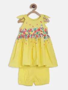 MINI KLUB Girls Yellow Printed Fit and Flare Dress