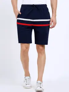 Maniac Men Navy Blue & White Striped Slim Fit Regular Shorts