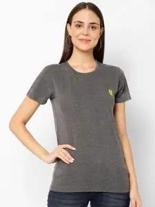 MACK JONNEY Women Grey Solid Round Neck T-shirt