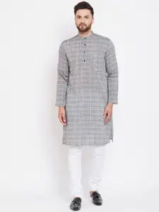 even Men Grey Checked Straight Kurta
