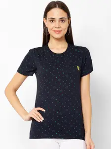 MACK JONNEY Women Navy Blue Printed Round Neck T-shirt