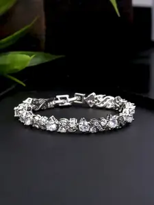 Yellow Chimes Women Silver Toned White Crystal Studded Bracelet