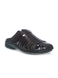 Khadims Men Brown Leather Clog Sandals