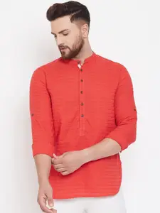 even Men Orange Solid Straight Kurta