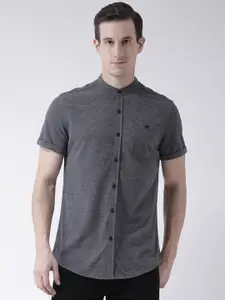 Club York Men Charcoal Regular Fit Solid Casual Shirt