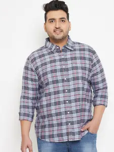 Instafab Plus Size Men Grey & Navy Blue Regular Fit Checked Casual Shirt