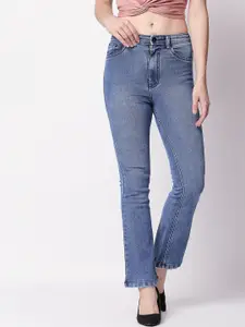 High Star Women Blue Bootcut High-Rise Clean Look Stretchable Jeans