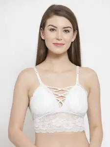 Laceandme White Lace Non-Wired Lightly Padded Bralette Bra