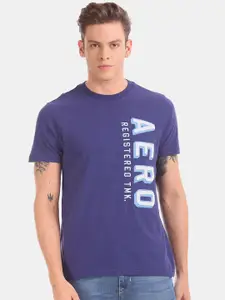 Aeropostale Men Blue Placement Printed Round Neck T-shirt