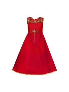 Wish Karo Girls Red Embellished Maxi Dress
