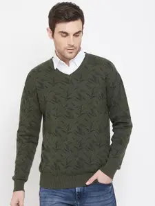 Crimsoune Club Men Olive Green Printed Pullover Sweater