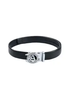 WINSOME DEAL Men Black & Silver-Toned Solid Leather Belt