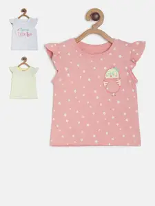 MINI KLUB Pack of 3 Girls Multicoloured Printed Pure Cotton Top