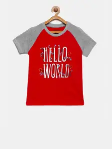 mackly Girls Red & Grey Printed Lounge T-Shirt