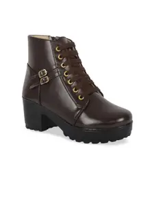 ZAPATOZ Women Coffee Brown Solid Heeled Boots