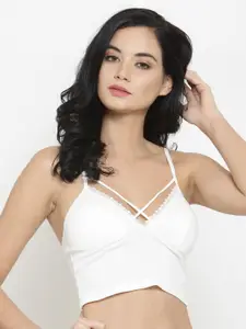 Laceandme White Solid Non-Wired Lightly Padded Bralette