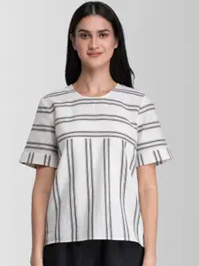 FableStreet Women Off-White Striped Pure Cotton Top