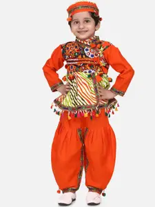 BownBee Boys Orange Embroidered Kurta with Dhoti Pants