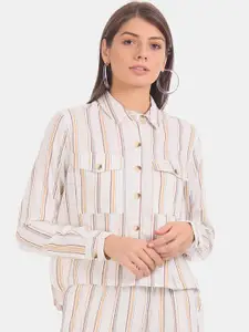 Aeropostale Women Off-White & Beige Regular Fit Striped Casual Shirt