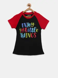 mackly Girls Black & Red Printed Lounge T-Shirt