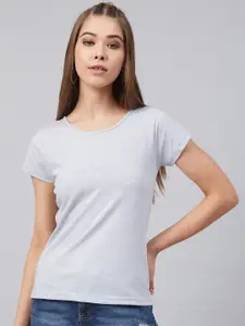 Marie Claire Women Blue Solid Round Neck T-shirt