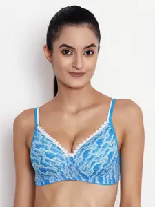 ABELINO Turquoise Blue & White Printed Non-Wired Lightly Padded T-shirt Bra FIZASKYBLUE01