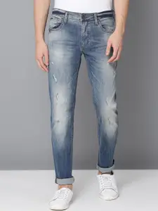 LINDBERGH Men Blue Tapered Fit Mid-Rise Low Distress Stretchable Jeans