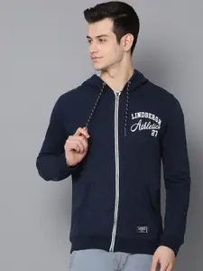LINDBERGH Men Navy Blue Printed Hooded Sweatshirt